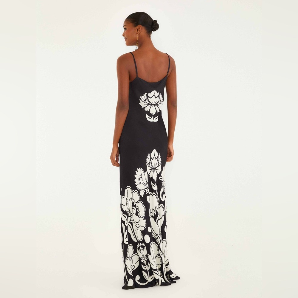 Farm Rio: Black & White Floral Arabesque Slip Lenzing Viscose Maxi Dress - Picture 7 of 8